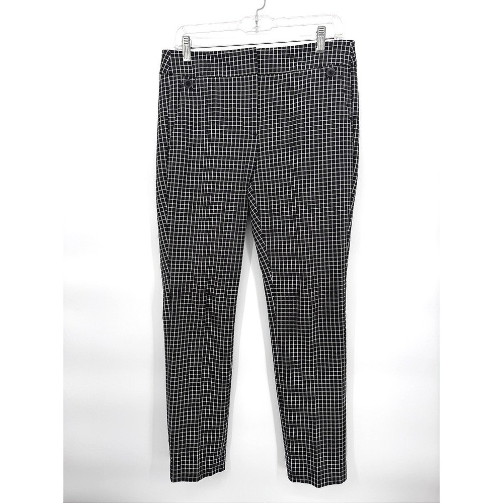 LOFT Marisa Pants Black White Grid Check Trousers Career Office Ankle Crop Sz 6